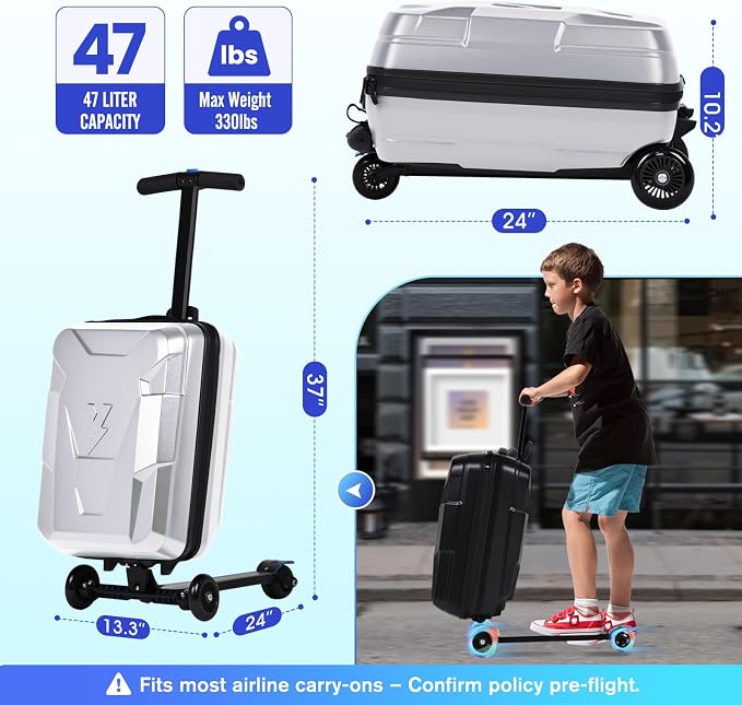 Scooter Suitcase for Kids & Adults, Foldable Carry On Travel Luggage, Hardside - Image 8
