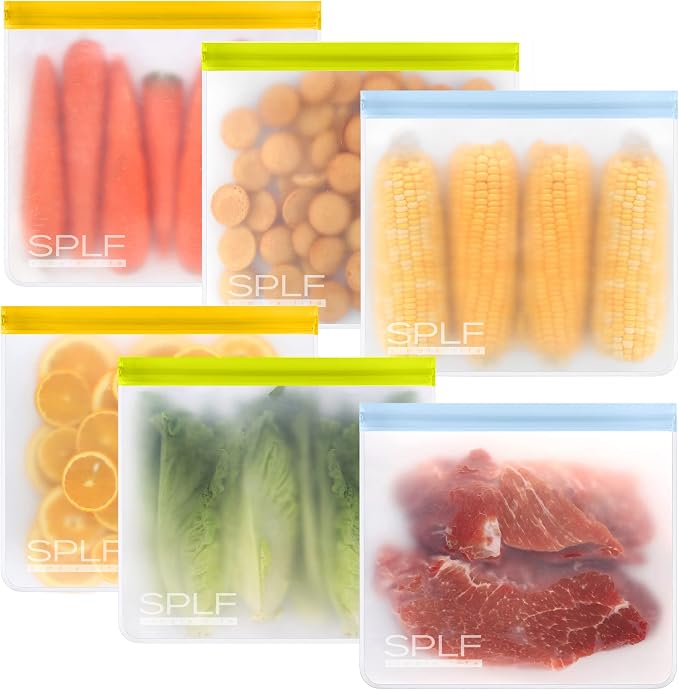 SPLF 6 Pack Reusable Gallon Freezer Bags Dishwasher Safe, BPA Free 1 gallon by SPLF