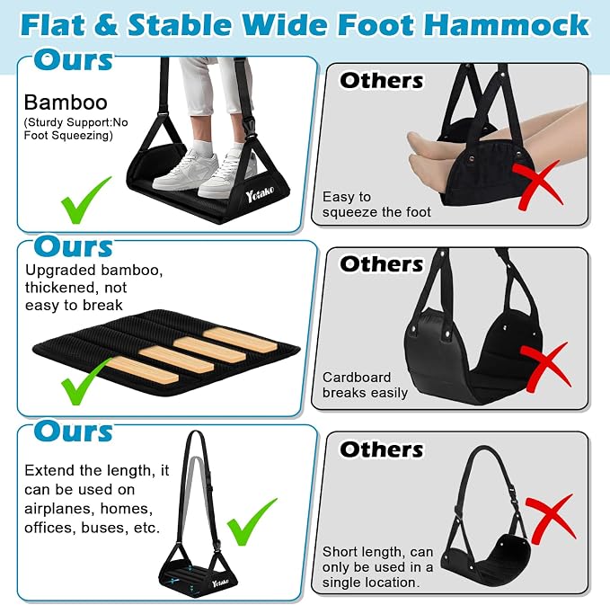 Yotako Airplane Foot Hammock-Removable Wide Bamboo Airplane Foot Rest - Image 5