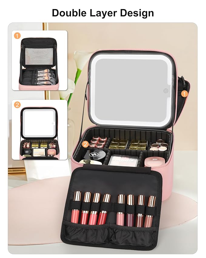 Relavel Makeup Bag with LED Mirror, Small Travel Makeup Case with Rechargeable - Image 4