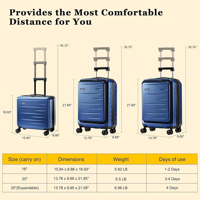 16 Inch Carry On Luggage Airline Approved, Expandable Lightweight ABS+PC Hard - Image 8