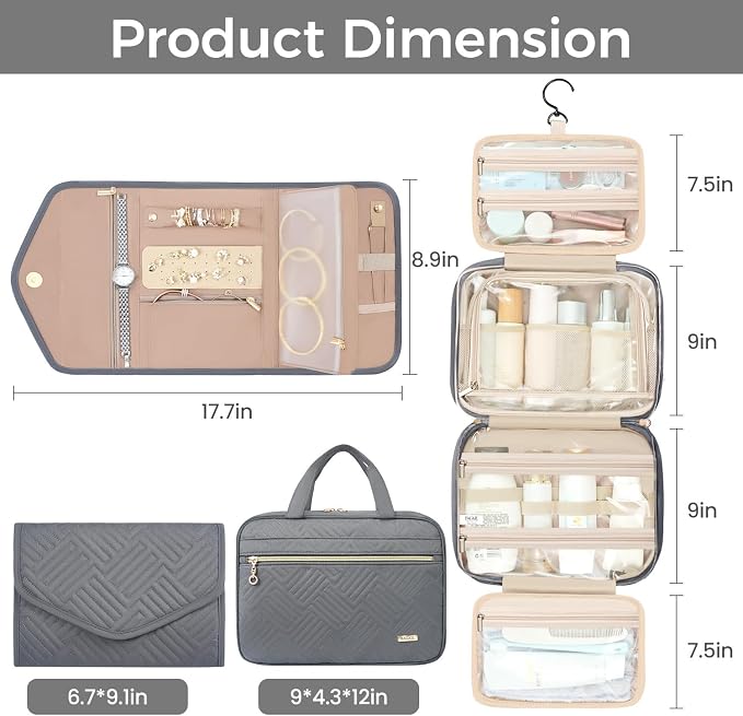 BAGAIL Hanging Toiletry Bag for Women Water-resistant Cosmetic Bag Large - Image 2
