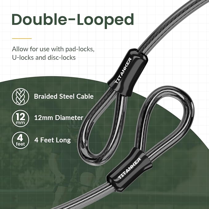 Titanker Bike Lock Cable, 12mm Thick Security Cable - Image 4