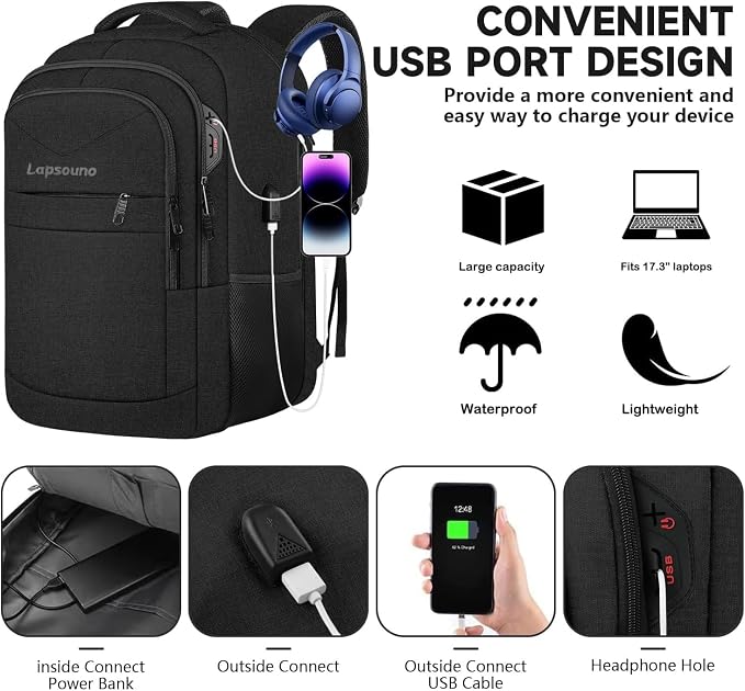 Lapsouno Laptop Backpack, Travel Laptop Backpack, Business Anti Theft Slim - Image 4