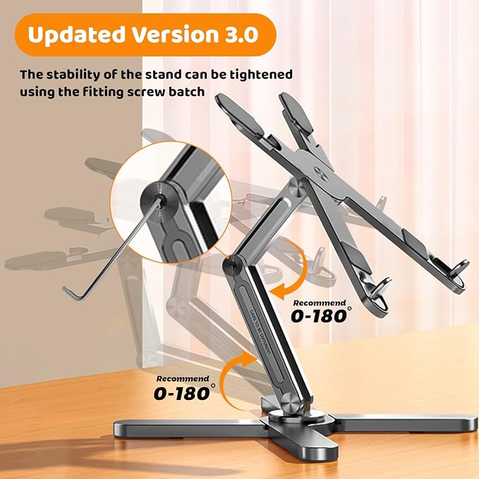 Laptop Stand with 360 Rotating Base, Computer Notebook Laptop Riser Metal Holder - Image 2
