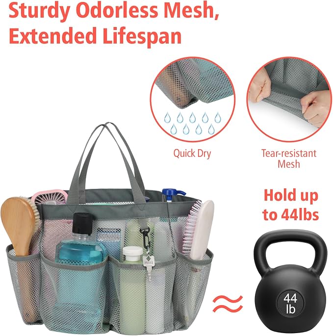 F-color Mesh Shower Caddy Portable, Upgrade Deeper 7 Pockets Shower Bag Basket - Image 3