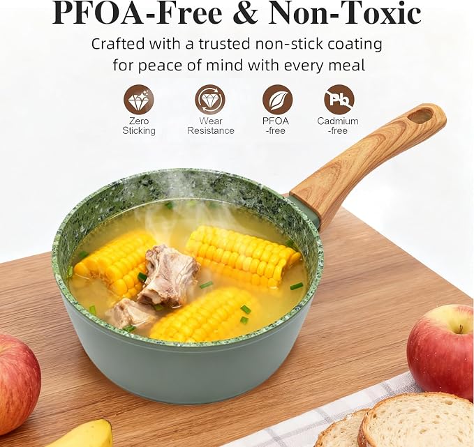 Nonstick Cookware Set, 2-Piece Non-Toxic Coated 10.25 Inch Frying Pan & Saucepan - Image 4