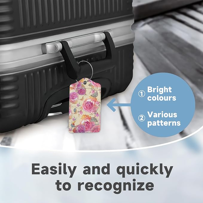 2 Pack Luggage Tag for Suitcase, Retro Flower Rose Leather Suitcase Tags - Image 4