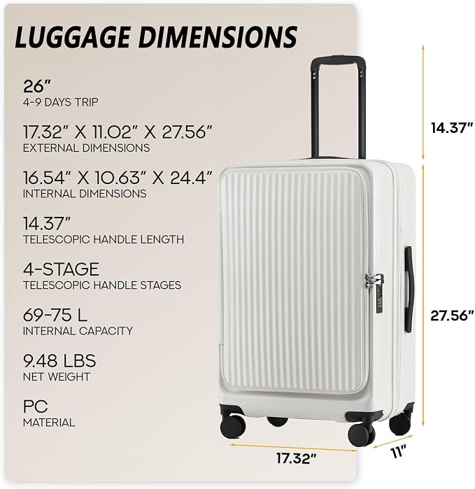 26 Inch Top Opening Checked Travel Luggage Expandable - Image 5