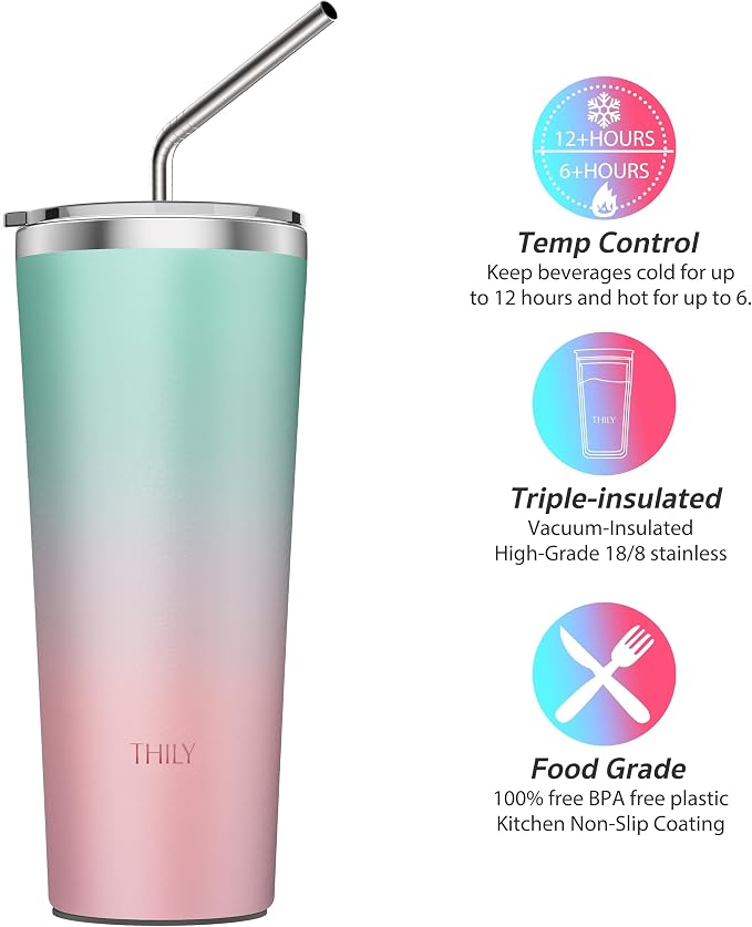 THILY Stainless Steel Vacuum Insulated Tumbler Travel Mug 26 oz Coffee Cup - Image 3