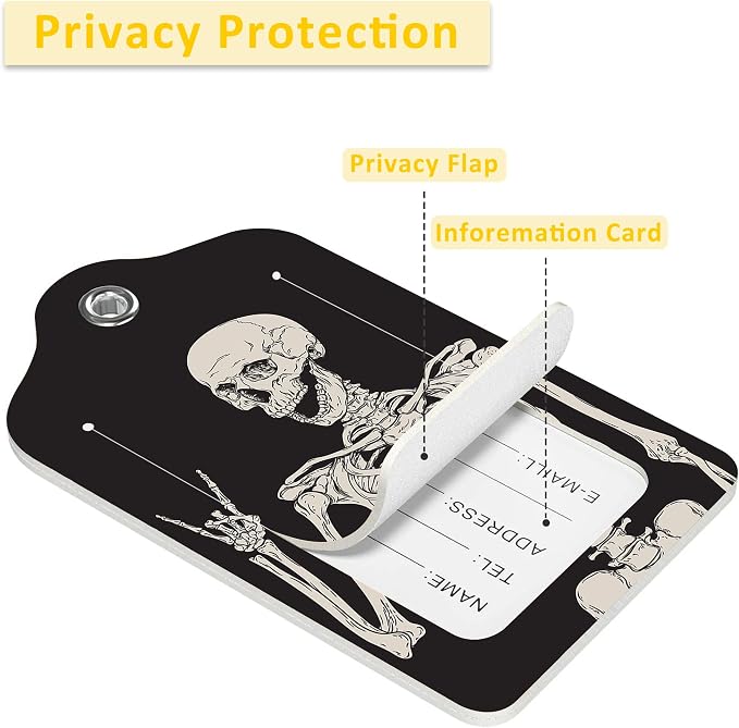 2 Pack Luggage Tag for Suitcase, Human Skeleton PU Leather Suitcase Tags - Image 4