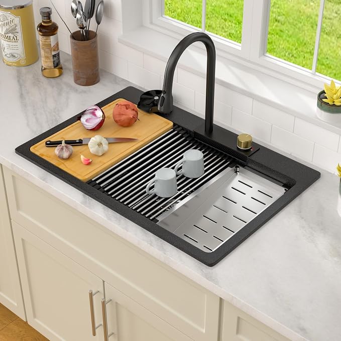Dcolora Waterfall Smart Kitchen Sink 33x22 Drop In Single Bowl Multifunctional - Image 2
