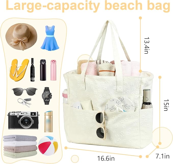 LEDAOU Large Beach Tote Bag Women Waterproof Sandproof Zipper Beach Tote Bag - Image 5