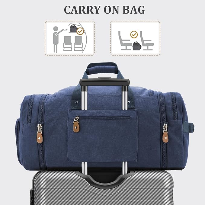 Gonex Canvas Duffle Bag 60L Travel Duffel Overnight Weekend Bag - Image 7