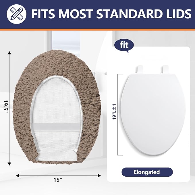 Microfiber Elongated Toilet Seat Cover 19.5"x 15" Machine Washable Solid Toilet - Image 2