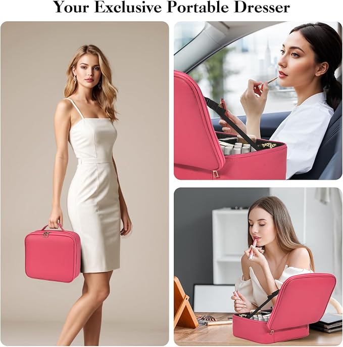 Travel Makeup Bag With LED Mirror, Cosmetic Train Case with 3 Color Setting - Image 7
