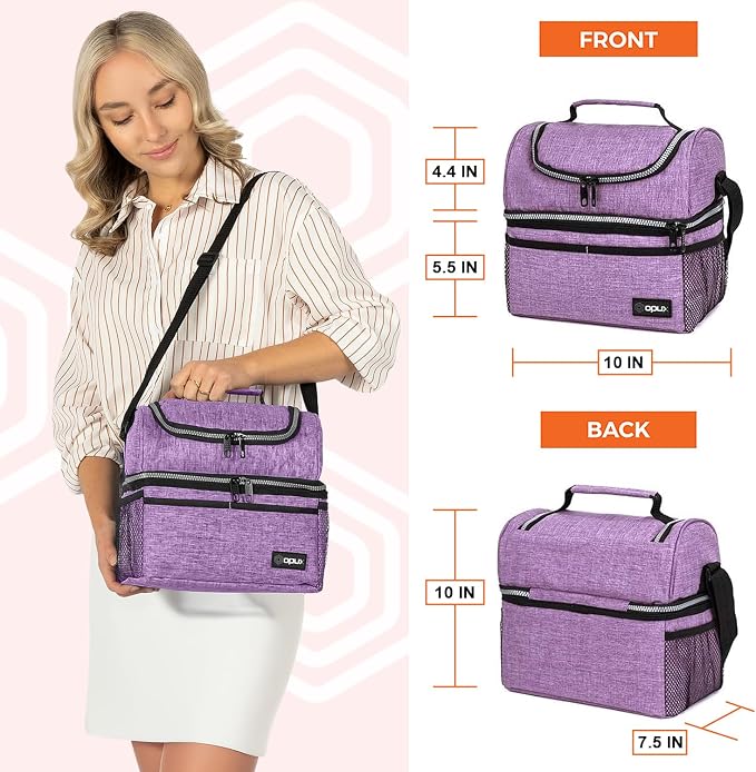 OPUX Lunch Box For Women, Insulated Large Lunch Bag Adult Work, Double Decker - Image 3
