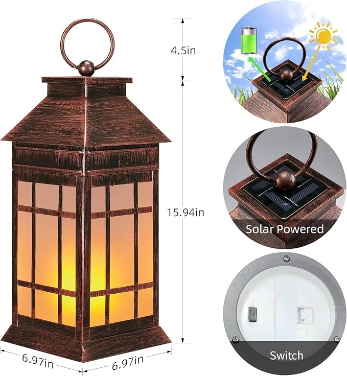 18" Glass Solar Lanterns Outdoor Waterproof, Large Solar Flickering Flame - Image 4