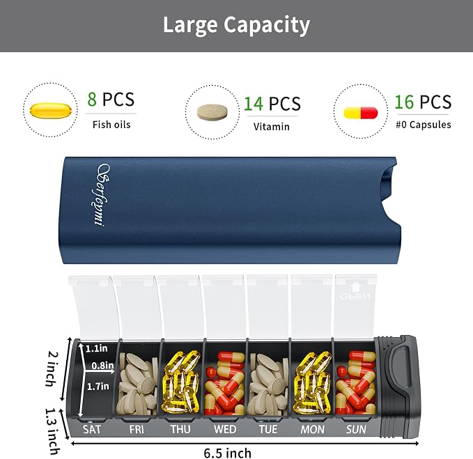 Metal Weekly Pill Organizer, Serfeymi Aluminum Daily Pill Box, 7 Day Pill Case - Image 6