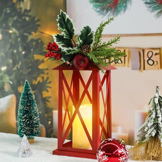 Christmas Decorative Lanterns 2 Pack Outdoor Lantern 13.5" Waterproof Battery - Image 2