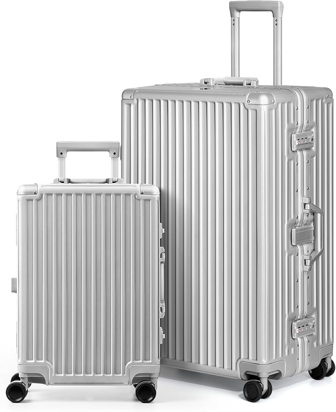 AnyZip Luggage Sets 2 Piece Aluminum Frame Carry On and Checked Suitcase PC ABS by YourBestTravelChoice