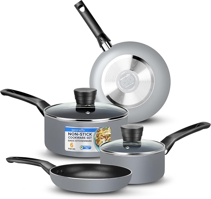 SereneLife Kitchenware Pots & Pans Basic Kitchen Cookware, Heat Resistant by SereneLife