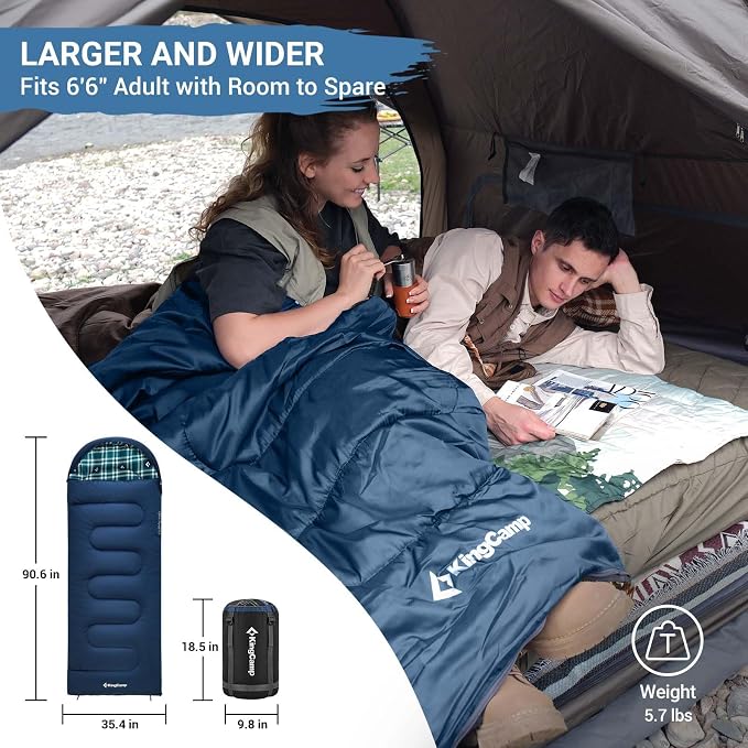 KingCamp Sleeping Bag for Adults, Cold Weather & Warm XL Big and Tall Flannel - Image 2