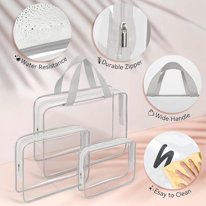TISRATOK 10 PCS Clear Travel Makeup Toiletry Bag, Plastic PVC Cosmetic TSA - Image 6