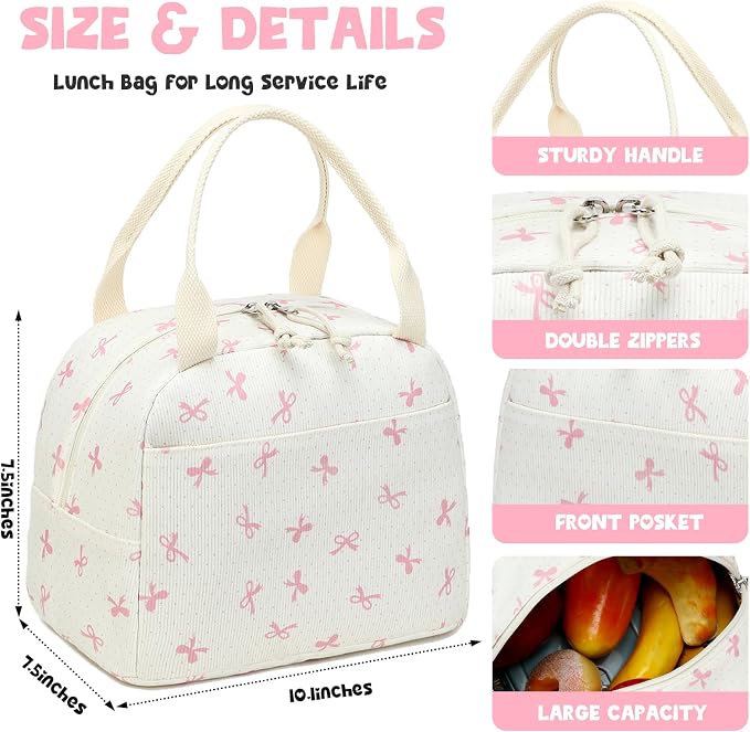 Bluboon Lunch Bag for Women Men Cute Corduroy Lunch Tote Bags Reusable - Image 2