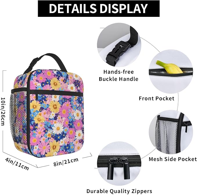 Floral Insulated Lunch Box for Women Men Floral Lunch Bag for Travel, or - Image 6