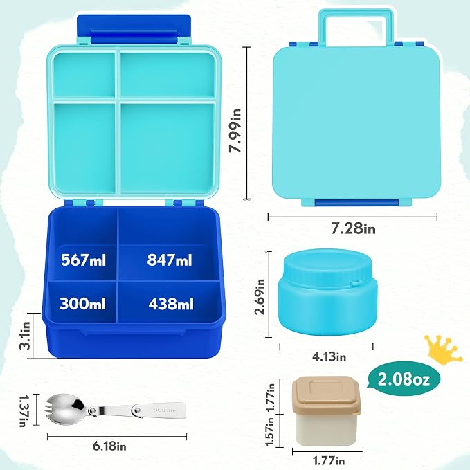 Kids Bento Lunch Box with 8oz Soup Thermo, Kids Leakproof Lunch Food Containers - Image 7