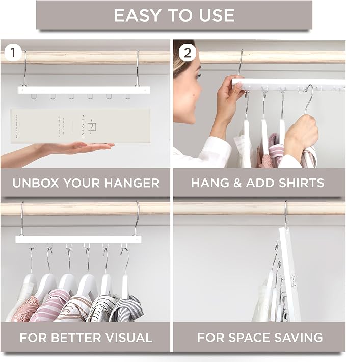 MORALVE Space Saving Hangers for Closet – 4 Pack European Beechwood 6-Tier - Image 7