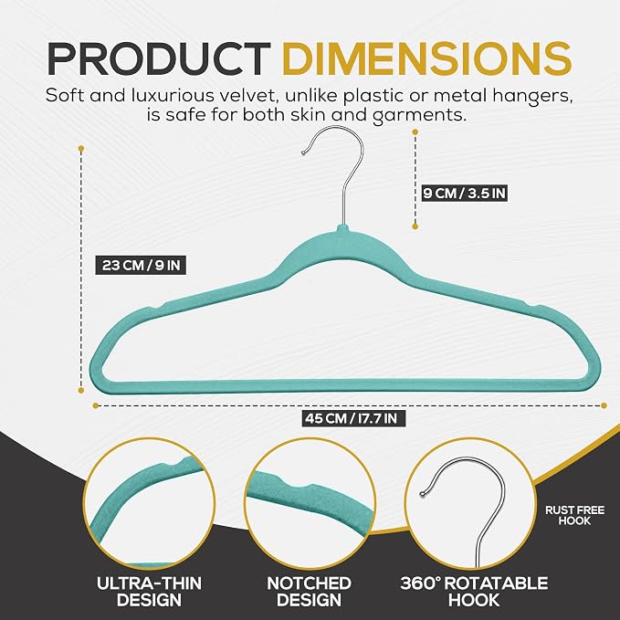50 Pack New Premium Quality Velvet Hangers Ultra Thin Non Slip Adult Felt Space - Image 2