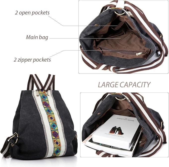 Goodhan Women Canvas Backpack Daypack Casual Shoulder Bag, Vintage Heavy-duty - Image 5