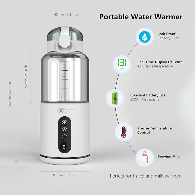 IXTECH Portable Water Warmer for Baby Formula, Milk Warmer for Travel, 10 oz. - Image 6