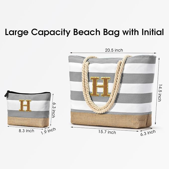 Becokan Beach Bag Initial Beach Tote - Image 3