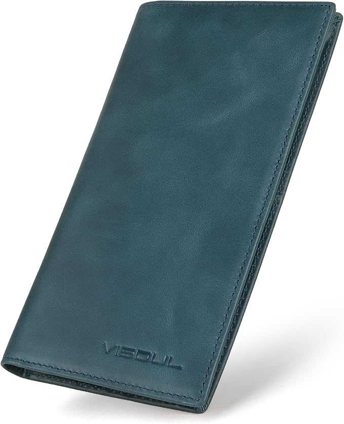 VISOUL Mens Checkbook Leather Wallets Long Bifold Wallets by VISOUL