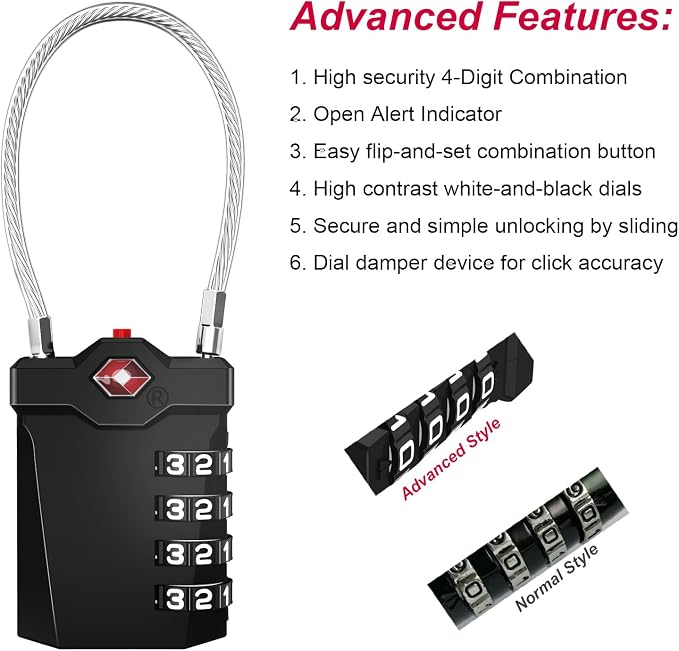 ZHEGE Travel Locks TSA Approved, 4 Digit Cable Luggage Locks - Image 3
