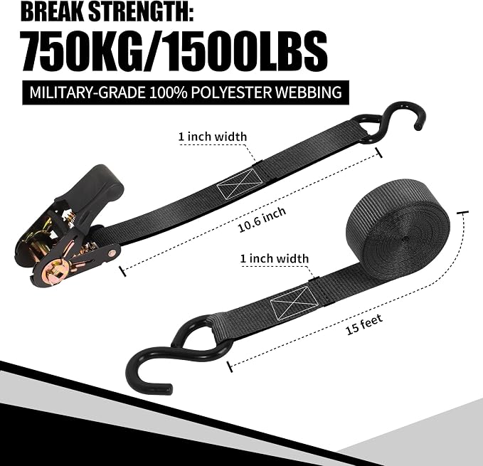 Cartman 1" x 15' Ratchet Tie Down up to 1500lbs 6pk in Carry Bag, Cargo Straps - Image 2