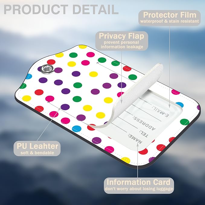 2 Pack Luggage Tags for Suitcases Colorful Polka Dots Leather Luggage Tags - Image 3