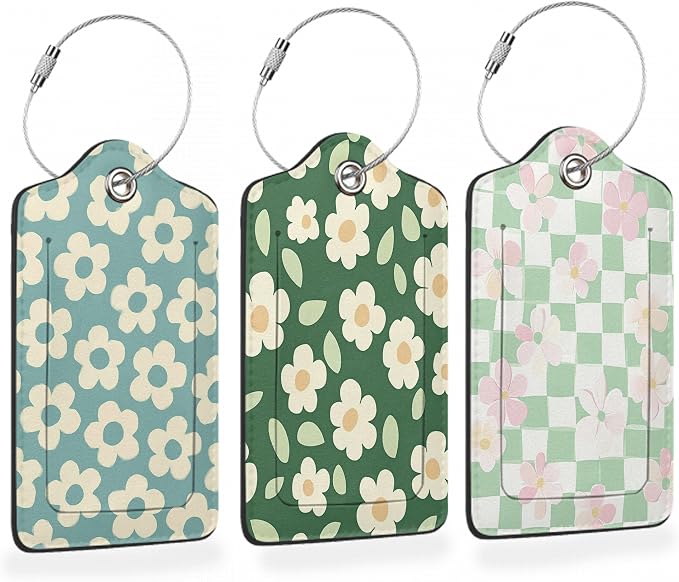 Vintage Cream Daisy 3 Pack PU Leahter Luggage Tag by Losthll