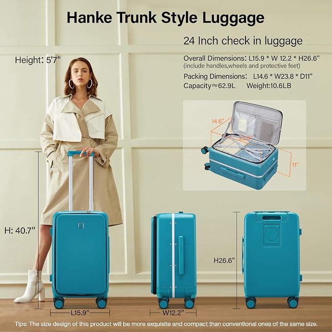 Hanke 24 Inch Luggage with Cup Holder and Charge, Top Opening Hard Shell - Image 2