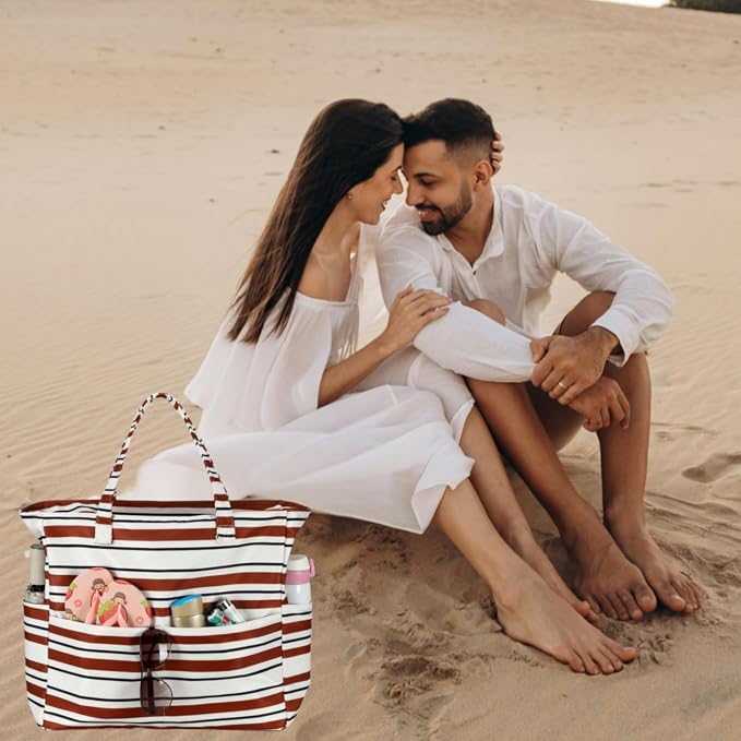 LEDAOU Large Beach Tote Bag Women Waterproof Sandproof Zipper Beach Tote Bag - Image 7