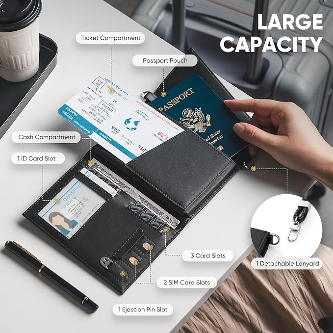 Real Leather Wallet RFID Blocking Passport Holder - Image 4