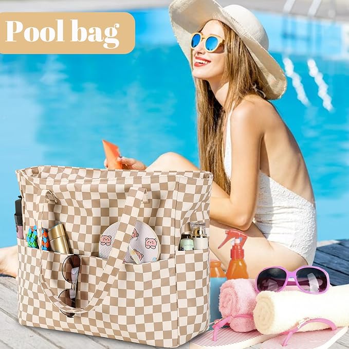 LEDAOU Large Beach Tote Bag Women Waterproof Sandproof Zipper Beach Tote Bag - Image 6