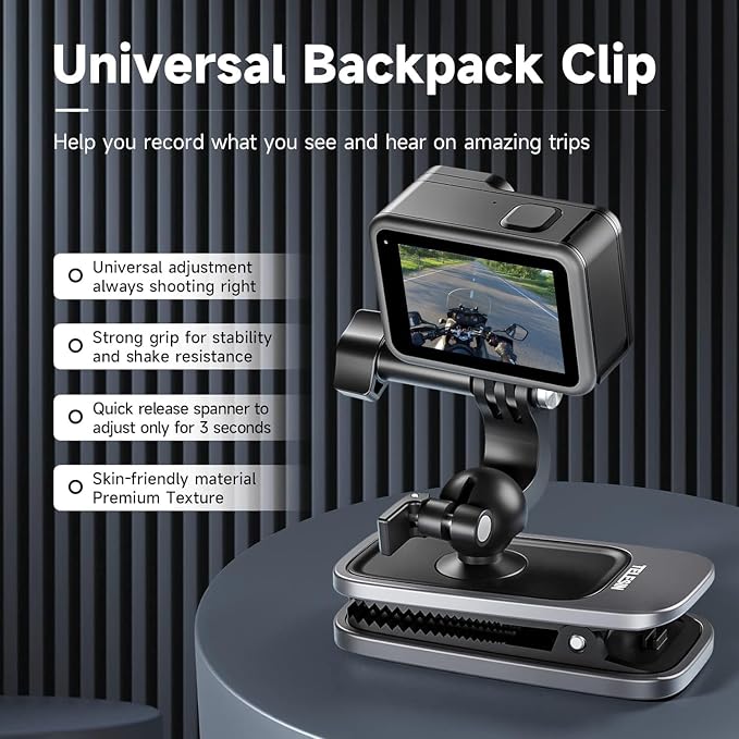 TELESIN Backpack Clip Mount 360 Swivel Ball Joint Shoulder Bag Belt Strap - Image 2