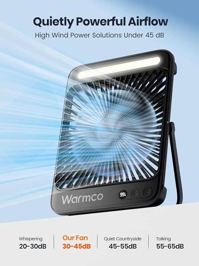 Warmco 20000mAh 8-inch Portable Camping Desk Fan, Ultra-thin LED Light - Image 6