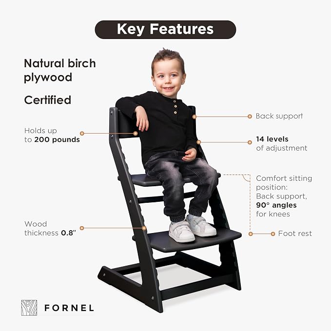 FORNEL Modern Black Wooden High Chair | The Adjustable Grow-with-Me Chair - Image 3