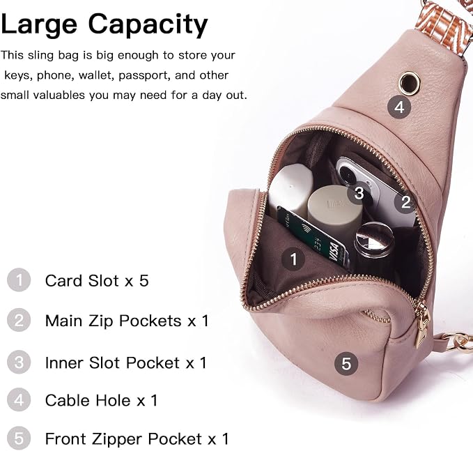 Telena Small Sling Bag for Women Leather Crossbody Fanny Packs Chest Bag for - Image 3