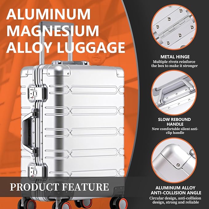 WEICHEN All Aluminum Magnesium Carry On Luggage 22x14x9 Airline Approved 20 - Image 2